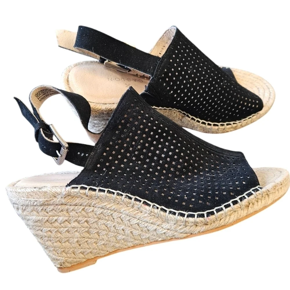 Caslon Black Leather Wedge Sandals Womens